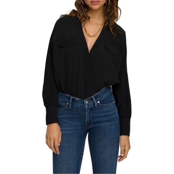 Good American Utility-style Bodysuit - Deep V-Neck Long Sleeve Black - NWOT - Picture 4 of 7